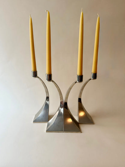 set of 4 curves chrome modernist candleholders