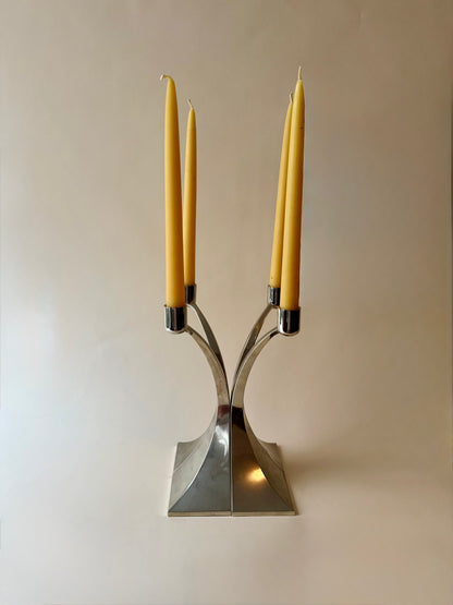 set of 4 curves chrome modernist candleholders