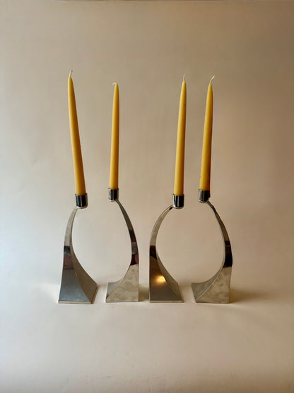 set of 4 curves chrome modernist candleholders