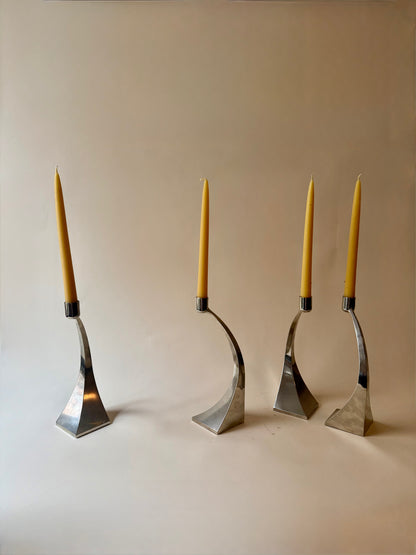 set of 4 curves chrome modernist candleholders