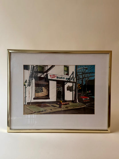 realistic watercolor painting called "Trenton Auto" by Jeff Jarvis