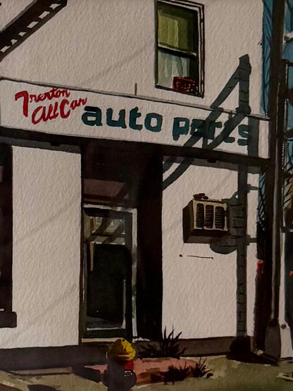 realistic watercolor painting called "Trenton Auto" by Jeff Jarvis