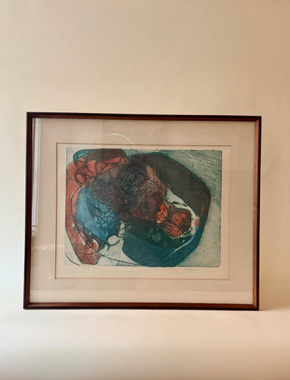 Abstract Mid Century Color Etching Signed Patterson from 1969