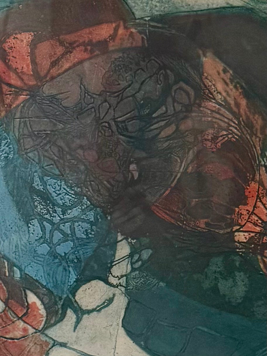 Abstract Mid Century Color Etching Signed Patterson from 1969