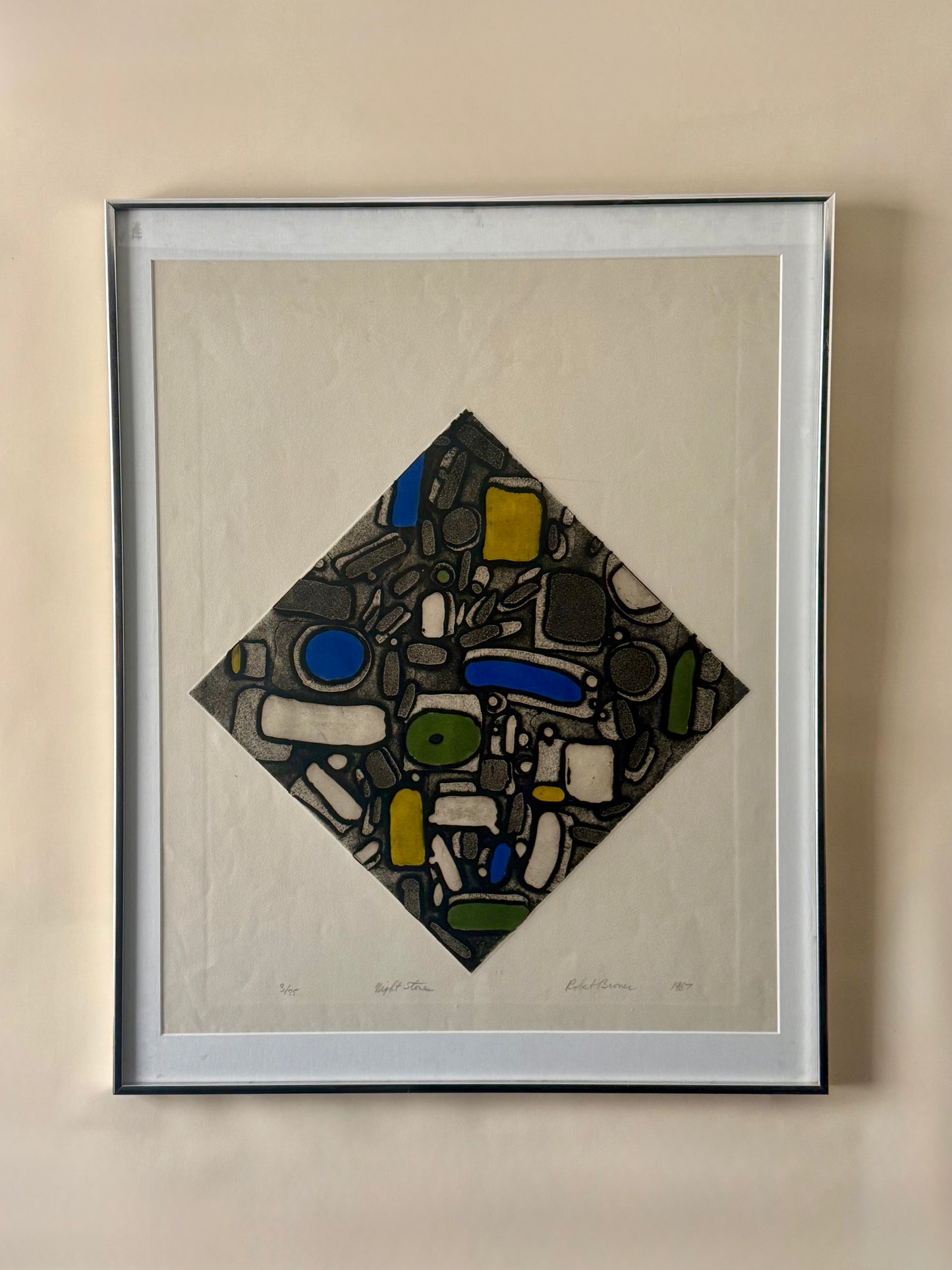 Robert Broner 1976 etching entitled "night stones"