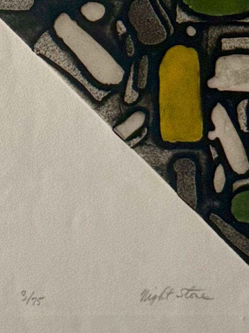 Robert Broner 1976 etching entitled "night stones"