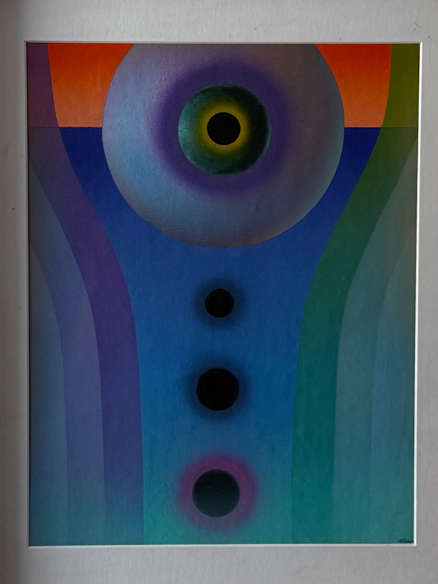 contemporary signed abstract painting in vintage frame