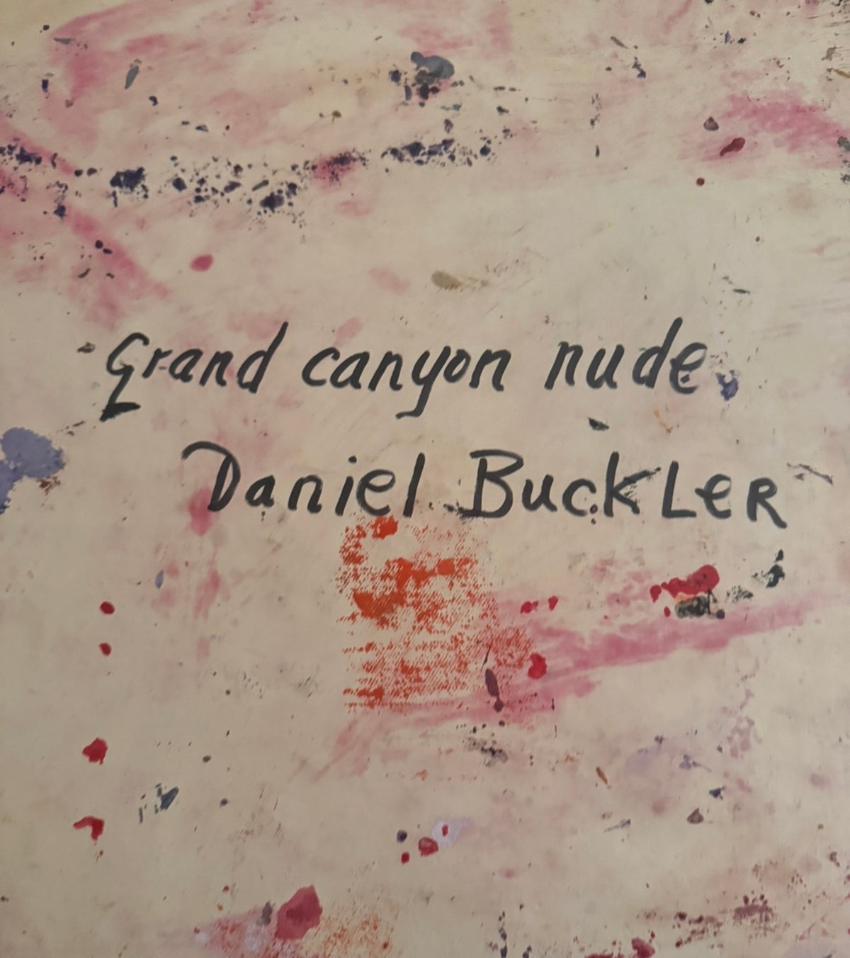 vintage red thick textural abstract figural painting by Daniel Buckler with tan mat