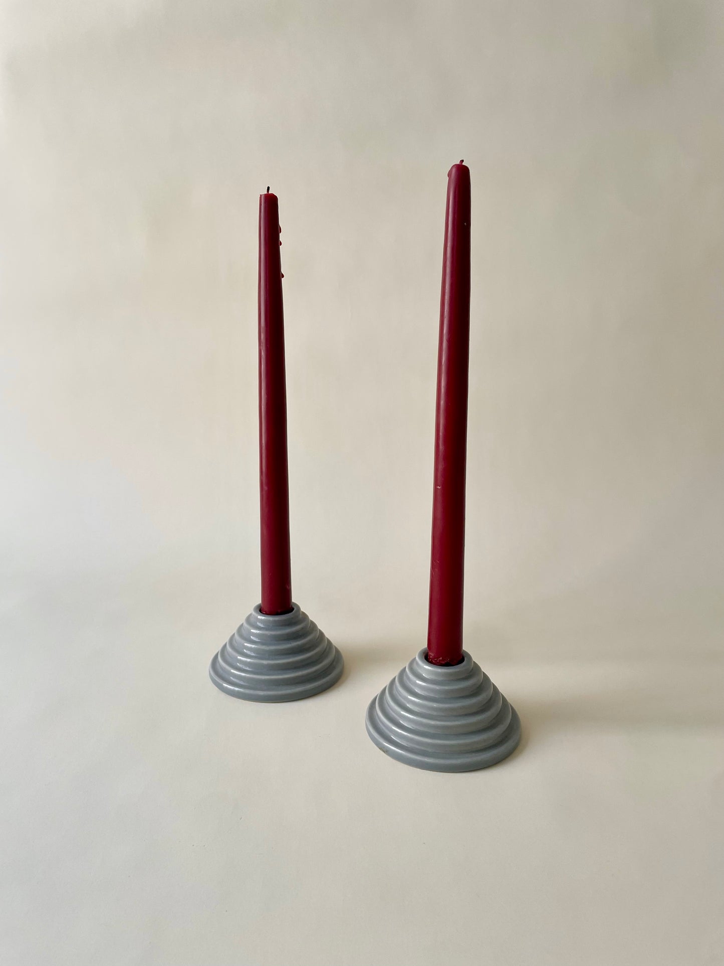 pair of vintage grey ceramic 1980s candleholders