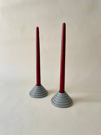 pair of vintage grey ceramic 1980s candleholders