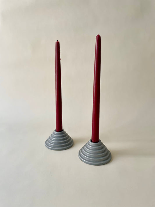 pair of vintage grey ceramic 1980s candleholders