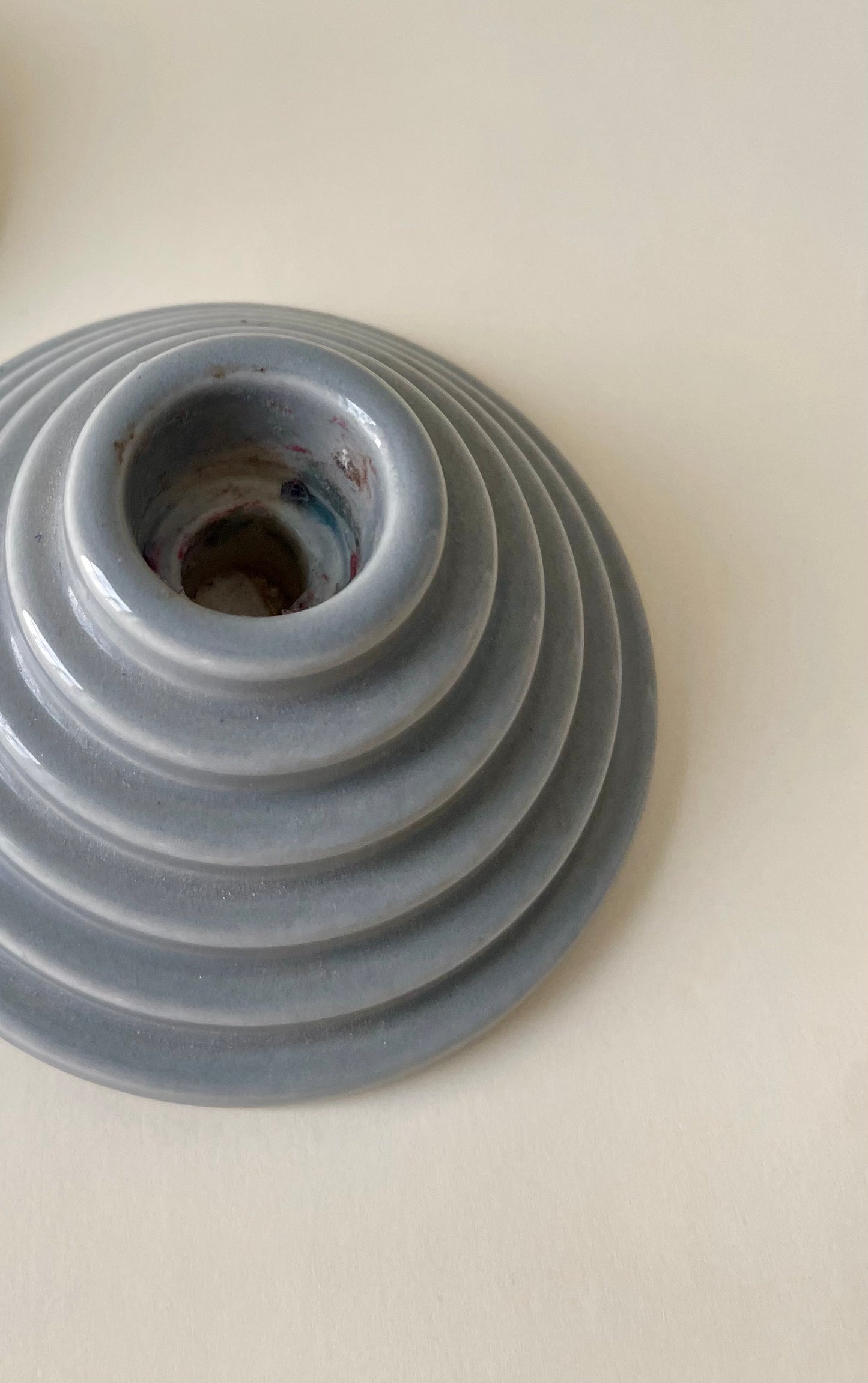 pair of vintage grey ceramic 1980s candleholders