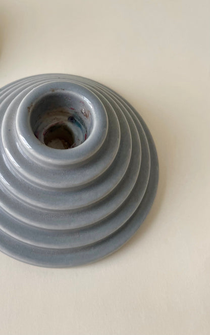 pair of vintage grey ceramic 1980s candleholders