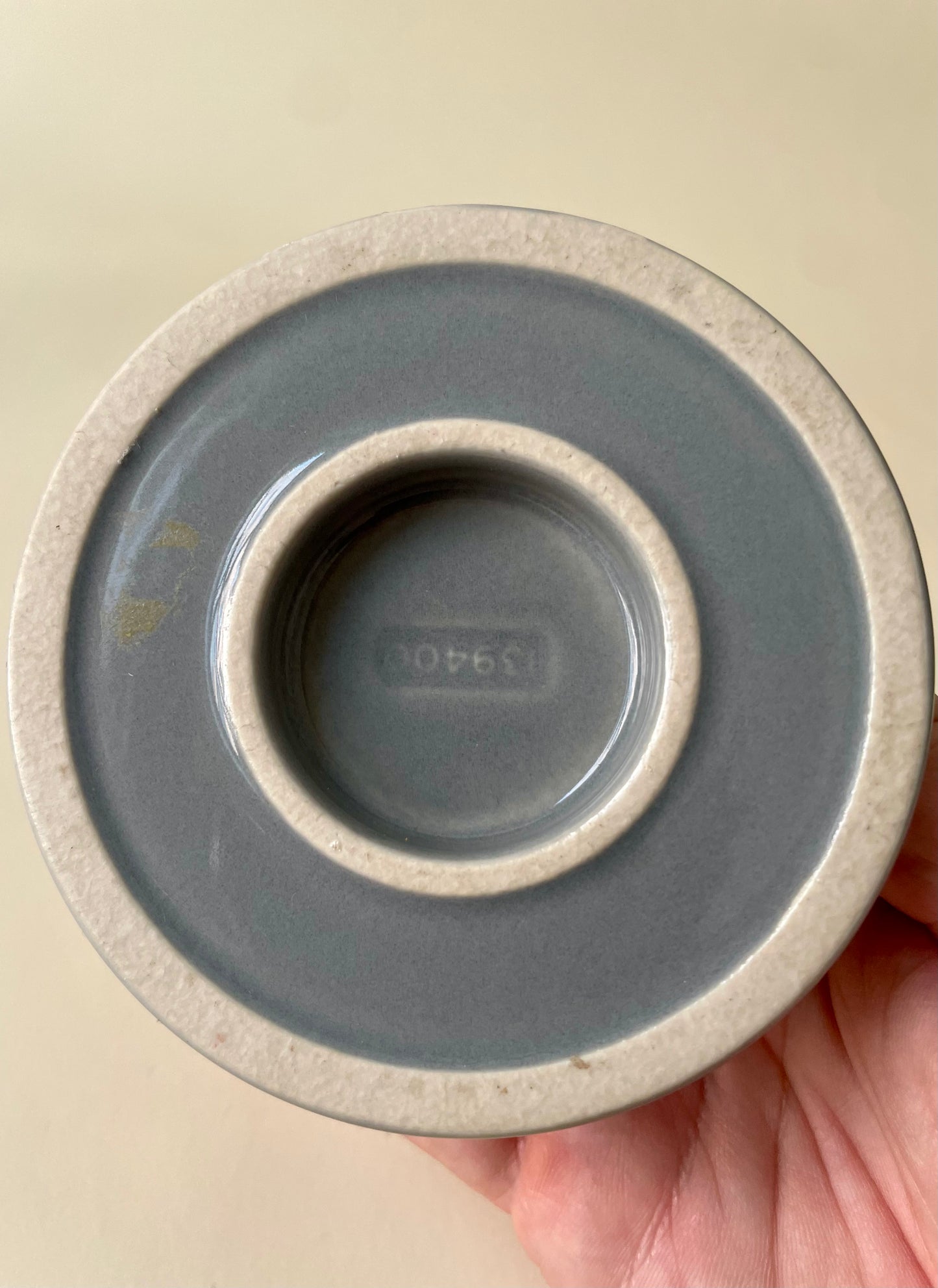 pair of vintage grey ceramic 1980s candleholders