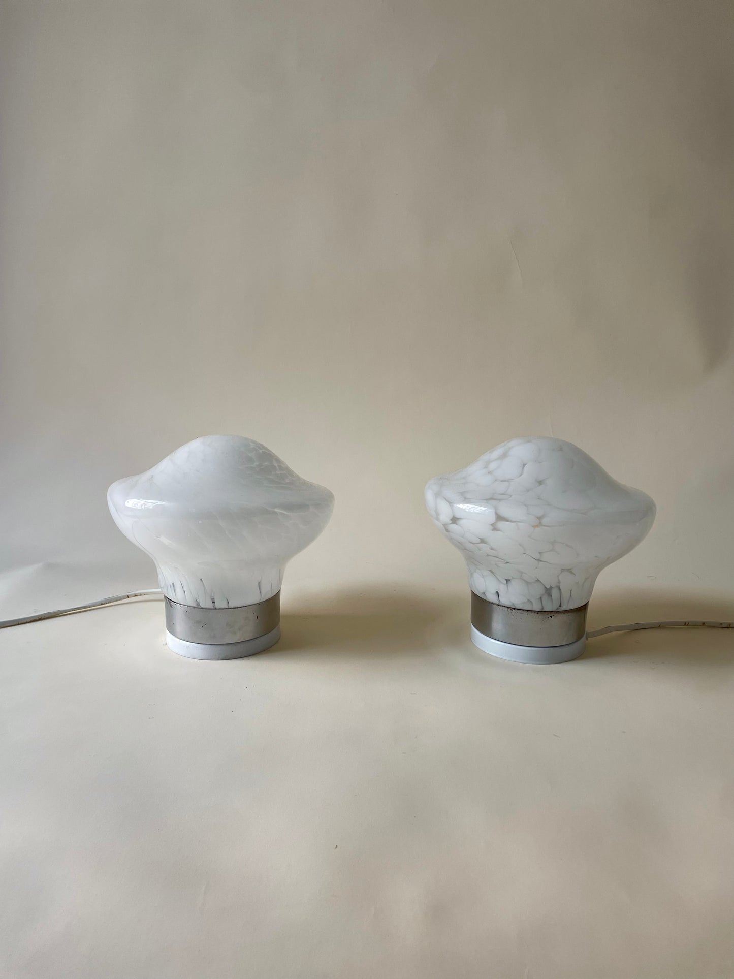 vintage pair of 1970s handblown glass table lamps attributed to Murano