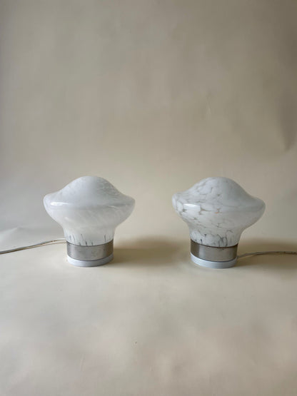 vintage pair of 1970s handblown glass table lamps attributed to Murano