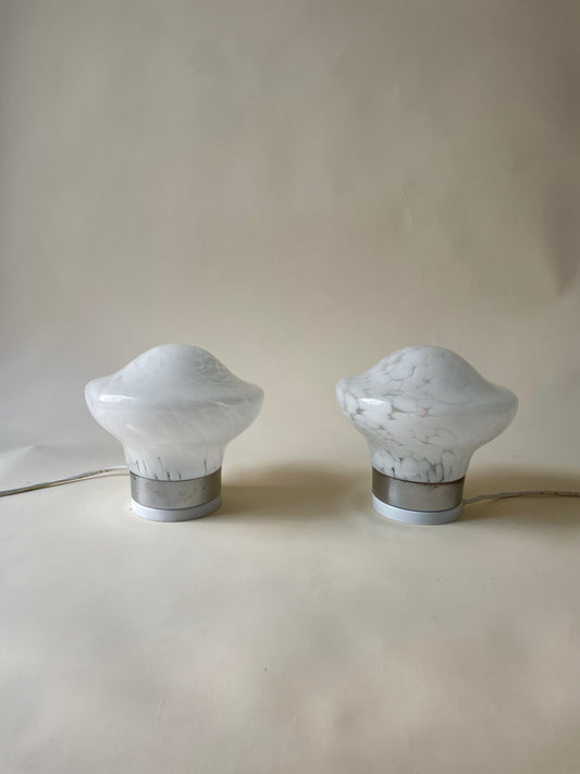 vintage pair of 1970s handblown glass table lamps attributed to Murano