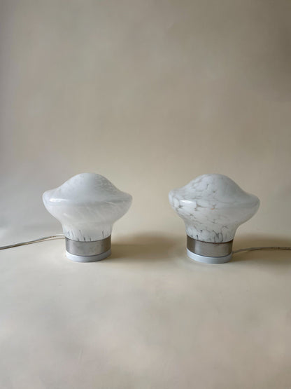 vintage pair of 1970s handblown glass table lamps attributed to Murano