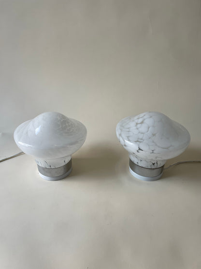 vintage pair of 1970s handblown glass table lamps attributed to Murano