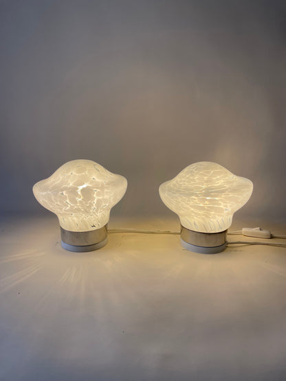 vintage pair of 1970s handblown glass table lamps attributed to Murano
