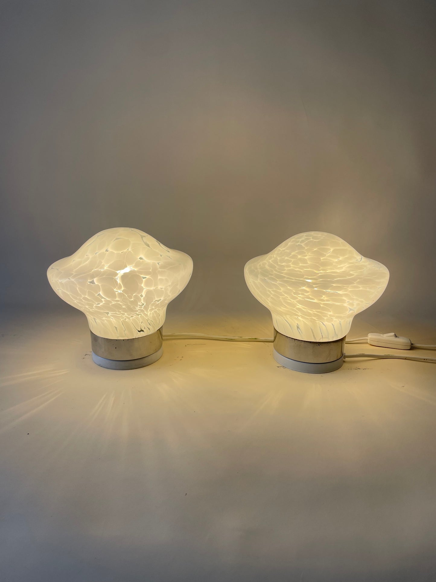 vintage pair of 1970s handblown glass table lamps attributed to Murano