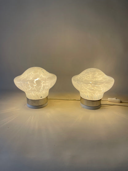 vintage pair of 1970s handblown glass table lamps attributed to Murano