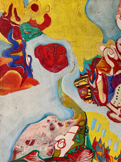 vintage abstract surrealist acrylic painting on canvas by Christine McGinnis