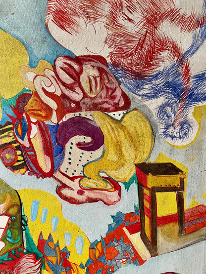 vintage abstract surrealist acrylic painting on canvas by Christine McGinnis