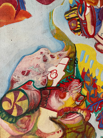 vintage abstract surrealist acrylic painting on canvas by Christine McGinnis