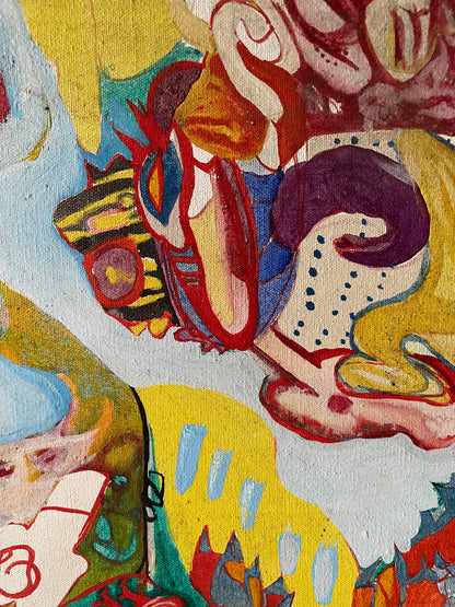 vintage abstract surrealist acrylic painting on canvas by Christine McGinnis