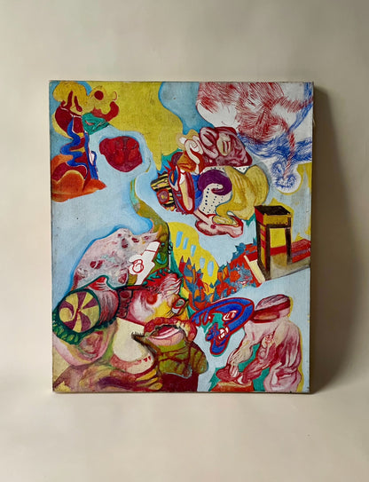 vintage abstract surrealist acrylic painting on canvas by Christine McGinnis