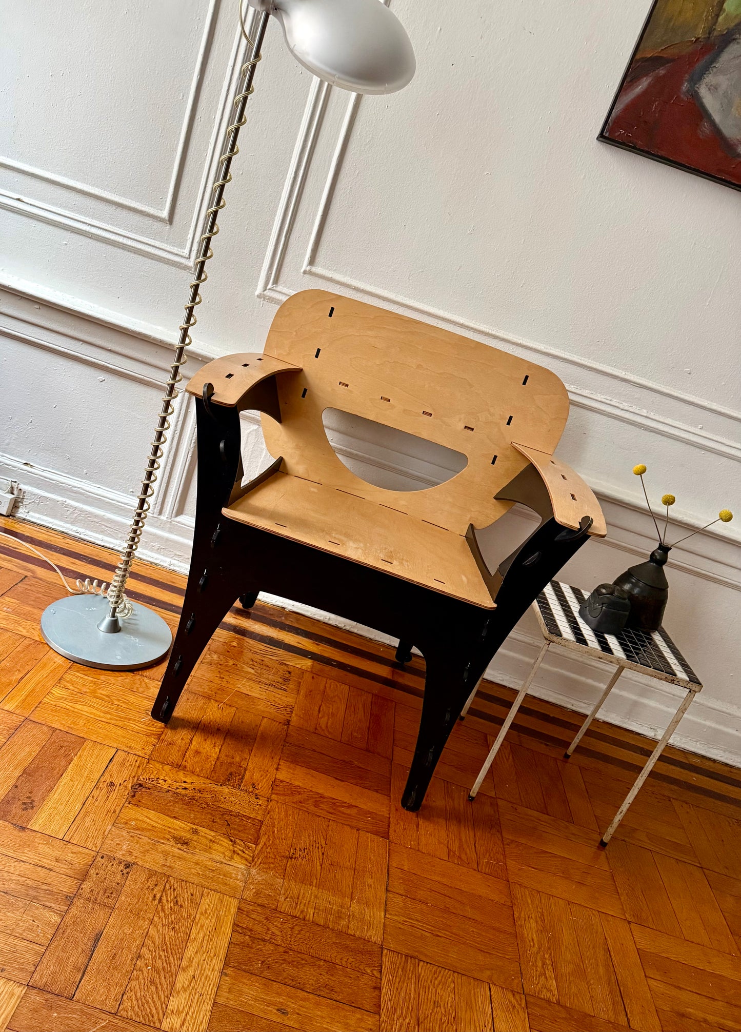 vintage postmodern 1991 puzzle chair by David Kawecki