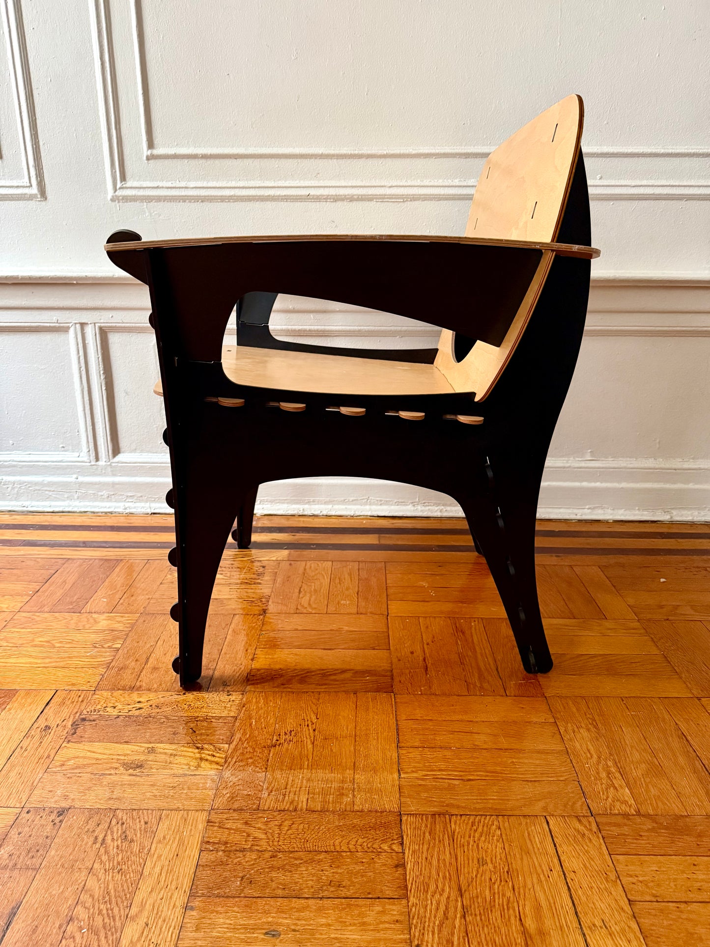vintage postmodern 1991 puzzle chair by David Kawecki