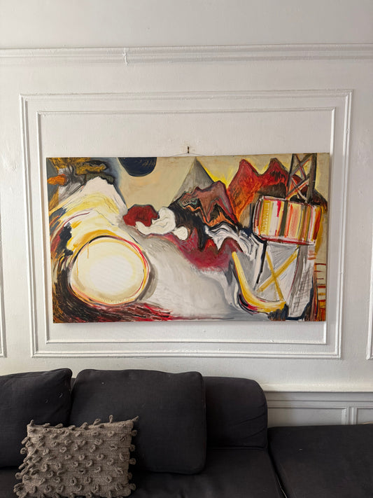vintage extra large abstract textural painting from 1984 by Roberta Crown