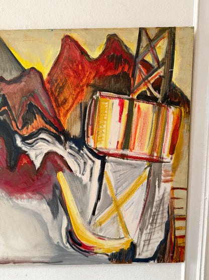 vintage extra large abstract textural painting from 1984 by Roberta Crown
