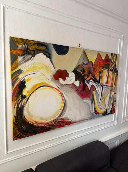 vintage extra large abstract textural painting from 1984 by Roberta Crown