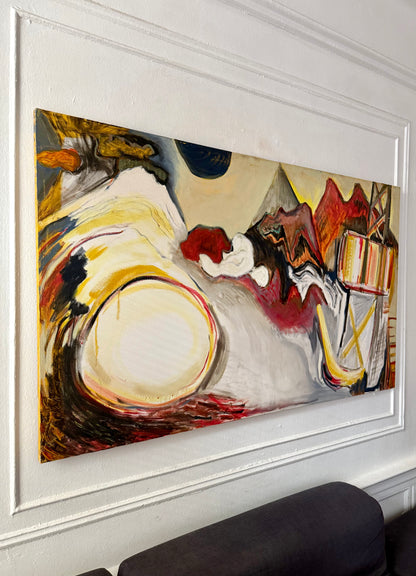 vintage extra large abstract textural painting from 1984 by Roberta Crown