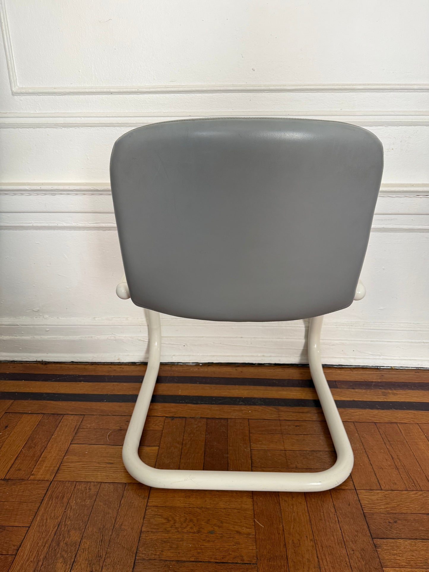 vintage 1980's leather and metal paperclip dining chairs by kinetics canada